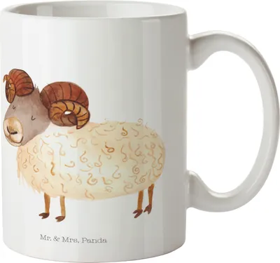 Produktbild von Mr. & Mrs. Panda Mehrwegbecher Sternzeichen Widder - Weiß - Geschenk, Kindertasse, Geburtstag April, März, Pott, Kunststoffbecher, Schafbock, Plastikbecher, Bock