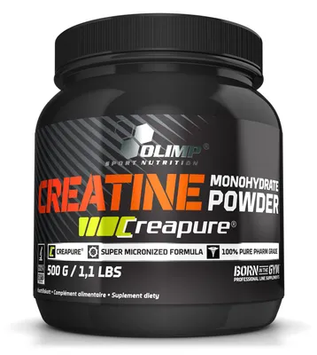 Zdjęcie produktu dla Olimp Nutrition Creatine Monohydrate Powder Creapure, Napój sportowy, Koncentrat, Puder, 1 szt., Stosuj 3,4 – 5,7 g proszku (od 1 ½ do 2 ½ miarki) dziennie po treningu lub o podobnej porze..., 500 g