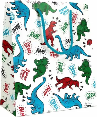 Produktbild von Dino Dinosaurier – Geschenktüte mit Kordelzug für Kinder – 24 x 10 x 33,5 cm – 12 Stück