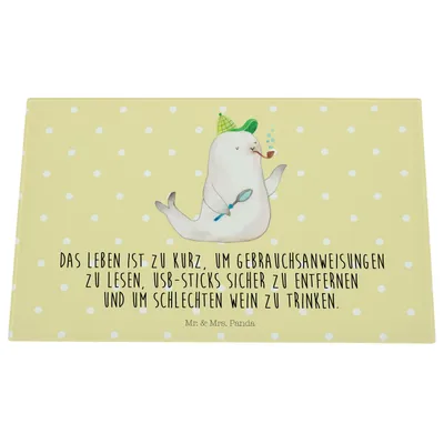Produktbild von Mr. & Mrs. Panda Küchenbrett Robbe Sherlock - Gelb Pastell - Geschenk, Glasschneidebrett, Lustige Sprüche, Schneidebrett Aus Glas, Hackbrett, schneidbrett
