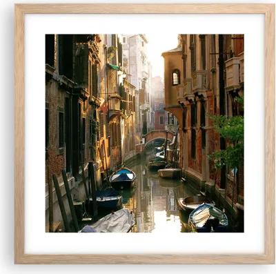 Produktbild von Gerahmtes Poster - Rahmen in heller Eiche - Venedig Brücke Wasser Haus - 40x40 cm - Wand Bild - Wanddeko - Wandbilder - Wandposter - Bilderrahmen - Bilder - Kunstdruck - Wandbild - P2NAC40x40-2532