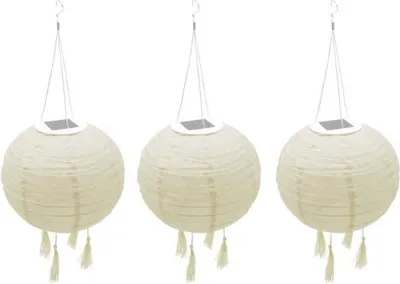 Obrázek produktu pro Himalaya LED solární závěsné světlo Ø 30 cm - béžová, krémová a slavnostní svatební barvy - výdrž baterie 8 hodin