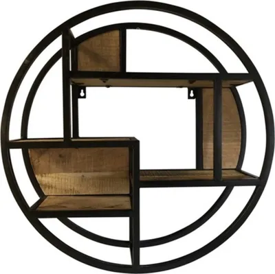 Produktbild von Deco4yourhome Wandrek - Rond 75cm - Manghout - Staal - Zwart - JaneWandrek - Rond 75cm - Manghout - Staal - Zwart - JaneWandregal - Runde 75cm - Manghout - Stahl - Schwarz - Jane - 75x75x18cm
