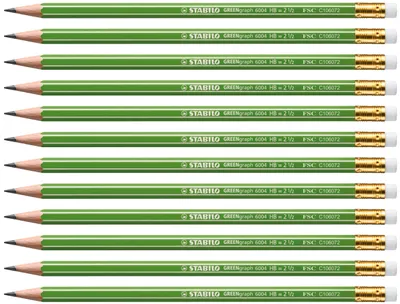 Produktbild von Umweltfreundlicher Bleistift mit Radiergummi - STABILO GREENgraph - Härtegrad HB - 12er Pack