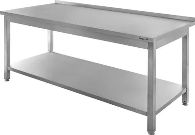 Zdjęcie produktu dla Gastronomiczny stół ze stali nierdzewnej przyścienny z półką spawany Mega-M 200x70x85 cm