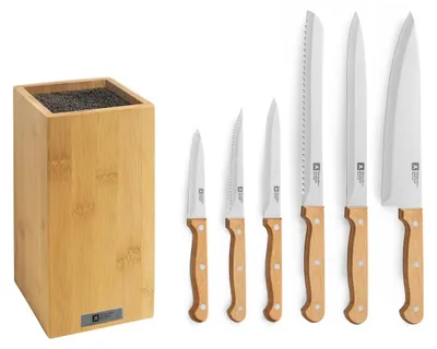Messerblock 6-teilig mit Küchenmessern, Holzgriffen