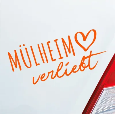 Produktbild von Auto Aufkleber Hellweg Druckerei Mülheim verliebt Herz Stadt Heimat Liebe Car 19x19 cm Orange Sticker Heckscheibenaufkleber