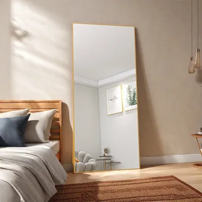 Produktbild von ProximaX 80 x 180 cm Ganzkörperspiegel, 2 in 1 Standspiegel und Wandspiegel, Ankleidespiegel, Garderobenspiegel für Schlafzimmer, Wohnzimmer und Eingangsbereich, Gold
