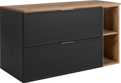 Obrázok produktu pre Skrinka do kúpeľne, tmavosivá / Imitácia dreva "Craft", zlaté úchytky, šírka 80 cm