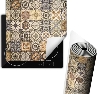 Produktbild von Herdabdeckplatte 60x52 cm Glaskeramikkochfeld Abdeckung Anti Rutsch Matte Aufrollbar, Mosaik Bronze