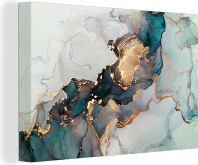 Produktbild von OneMillionCanvasses® - Leinwandbilder - 140x90 cm, Blau - Marmor - Gold, Wandbilder Kunstdruck Wanddekoration - Foto auf Leinwand - Gemälde auf Holzrahmen