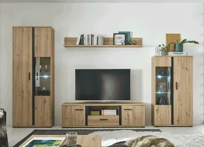 Obrázok produktu pre Kondela Obývacia stena s osvetlením Kanode - dub artisan / čierna