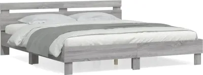Zdjęcie produktu dla vidaXL Rama łóżka z zagłówkiem szara Sonoma 160x200 cm materiał drewnopochodny
