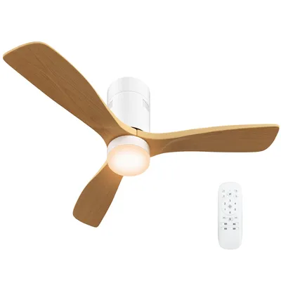 Produktbild von Deckenventilator mit LED-Licht, 6 Geschwindigkeiten, Fernbedienung, Hellbraun