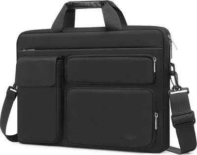 Produktbild von Wasserdiche Laptop-Tasche mit drei Fronttaschen, PolyurethanGriff, leicht & diebstahlsicher, Business & Freizeit, für 13 Zoll Laptops, Schwarz