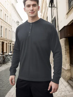 Produktbild von MEETYOO Herren Henley-Shirt mit Langen Ärmeln und Passformemden Waffelgewebe Grau XXL