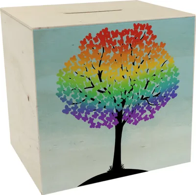 Produktbild von Baum in Regenbogenfarben Spardose aus Holz