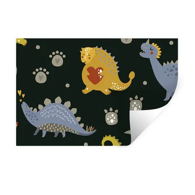 Produktbild von MuchoWow® Wandtattoo Wandsticker Wandaufkleber Dino - Kinder - Schnittmuster - Jungen - Mädchen - Dinosaurier 90x60 cm Selbstklebend und Repositionierbar - Aufkleber