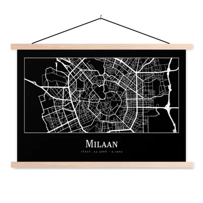 Produktbild von MuchoWow® Textilposter Mailand - Karte - Stadtplan 60x40 cm mit holzfarbenen Rahmen - Bilder