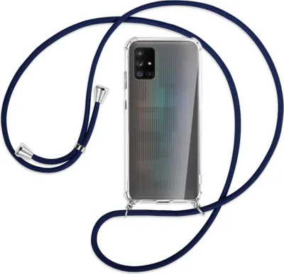 Produktbild von Handykette Backcover-Schutzhülle mit Band (Metall silberfarben) für Samsung Galaxy A71 5G - dunkelblau