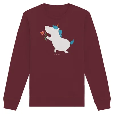 Produktbild von Mr. & Mrs. Panda Baumwoll Pullover Einhorn Blume Größe L - Burgundy - Geschenk, Liebe, Pulli, Sweatshirt, Einhörner, Pärchen, Freundin, Liebesbeweis, Sweater, Unicorn
