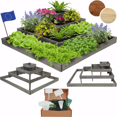 Produktbild von MODO24 Hochbeet Holz, Pflanzkasten, Massivholz, Kiefer, Kräuterbeet, Blumenkasten, Garten, Terrasse, 36x119x119 cm, Grau, ZP08