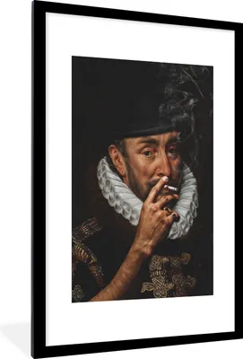 Produktbild von MuchoWow® MuchoWow® Gerahmtes Poster Wilhelm von Oranien - Adriaen Thomasz - Zigaretten 60x90 cm - Poster mit zchwarzem Bilderrahmen - Dekoration - Wandposter Wohnzimmer - Hochwertig