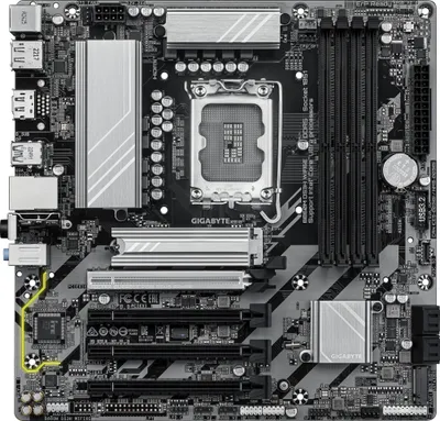 Produktbild von GIGABYTE B860M DS3H WIFI6E Mainboard - Intel Core Ultra CPUs, 5+1+2+1 Phasen VRM, bis zu 9066MHz DDR5, 1xPCIe 5.0 + 1xPCIe 4.0 M.2, 2,5 GbE LAN, WIFI 6E, USB 3.2 Gen 2, Intel, LGA 1851 (Socket V1), Intel Core Ultra (Serie 1), Intel Core Ultra (Series 2), LGA 1851, DDR5-SDRAM, 256 GB