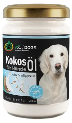 Produktbild von Kräuterland Kokosöl für Hunde 500ml kaltgepresst Natives Kokosfett