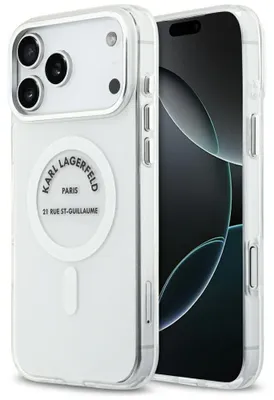 Immagine prodotto di Custodia KARL LAGERFELD per IPHONE 17 Pro Max compatibile con MagSafe KLHMP17XHKRSGPT (Logo IML Karl RSG) trasparente