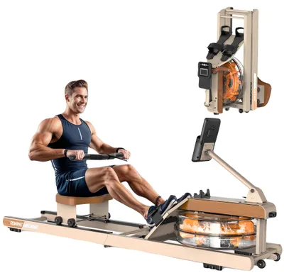 Produktbild von Rudergerät, Stahlrahmen, 80 x 24 x 22 Zoll, Einstellbarer Widerstand, Unterstützt bis zu 300 lbs, Verstellbarer Tablethalter
