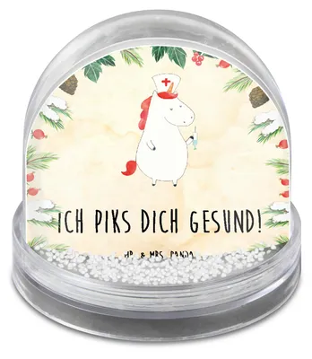 Produktbild von Mr. & Mrs. Panda Schneekugel Einhorn Krankenschwester - Naturpapier - Geschenk, dekoartikel, Unicorn, Weihnachts, Ärztin, Krankenpfleger, Krankenhaus, Krankenpflegerin