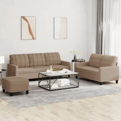 Produktbild von "im Angebot" 3-tlg. Sofagarnitur - Sofa-Set - Couchgarnitur - mit Kissen Cappuccino-Braun Kunstleder - Klassische Sofas CC8844