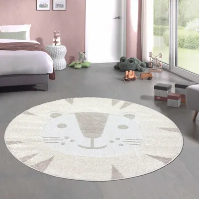 Produktbild von Spiel Kinderzimmer Teppich „High Low“ Katzenmotiv creme braun Größe - 200 cm Rund