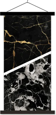 Produktbild von MuchoWow® Textilposter Marmor - Gold - Luxus 60x120 cm mit schwarzem Rahmen - Magnete