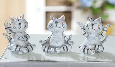 Obrázok produktu pre GILDE Figur, Katze, Kunstharz, grau, , 3 Stück wie abgebildet, L. 7 cm, B. 8,5 cm, H. 9 cm 36043