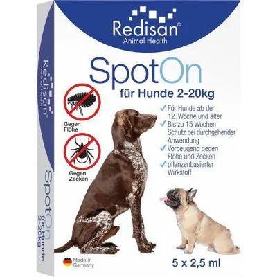 Produktbild von Redisan Spot-on gegen Zecken+Flöhe f.Hunde 2-20 kg 5X2.5 ml