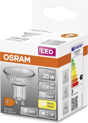 Zdjęcie produktu dla Osram STAR, 2,6 W, 35 W, GU10, 230 lm, 15000 h, Ciepłe białe