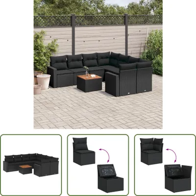 Produktbild von The Living Store 9-tlg. Garten-Sofagarnitur mit Kissen Schwarz Poly Rattan