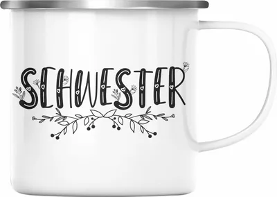 Produktbild von Trendation - Lieblingsschwester Emaille Tasse Geschenk für Schwester Spruch Schwester Emaille Emaille Tasse Geschenkidee Sprüche (Silber)