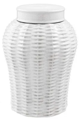 Produktbild von Casa Padrino Designer Keramik Vase mit Deckel in geknistertem Weiß, Durchmesser 26 x H. 36,5 cm
