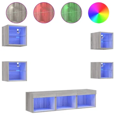 Produktbild von vidaXL 7-tlg. Wohnwand mit LED-Beleuchtung Grau Sonoma Holzwerkstoff