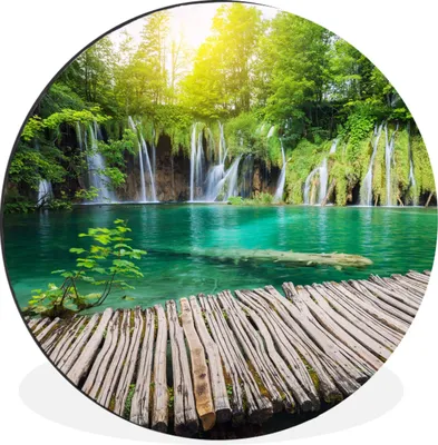 Produktbild von MuchoWow® Aluminium Wandkreis Brücke - Wasserfall - Natur Ø 30 cm Wanddeko Modern Wohnzimmer - Wand Bild - Wohnzimmer - Runde Bilder - Alubilder - Kunst für zu Hause - Aluminium - Wanddekoration