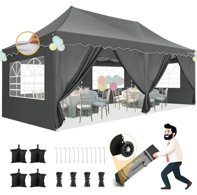 Produktbild von Faltpavillon 3x6m Grau Wasserdicht UV Schutz 50+ mit 6 Seitenwänden