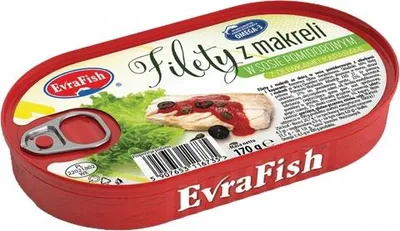 Zdjęcie produktu dla EVRAFISH-Filet z makreli w sosie pomidorowym z oliwkami i kaparami 170g
