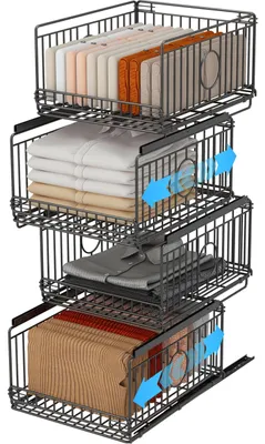 4er-Set Kleiderschrank-Organizer, Metall, stapelbar, schwarz