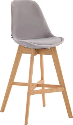 Imagen del producto de Silla de bar Cannes - tapizada en terciopelo, patas de madera en color natural - Gris