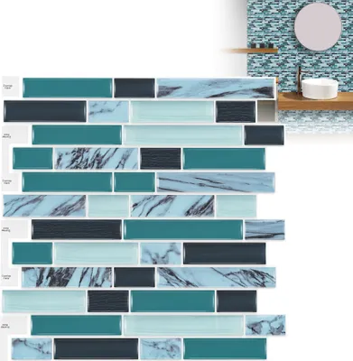 Obrázek produktu pro XMTECH 30×30 cm samolepicí dlaždice 10 kusů, kuchyňské samolepicí dlaždice koupelna, PVC obklady metro samolepicí dlaždice Imitace (typ 7)