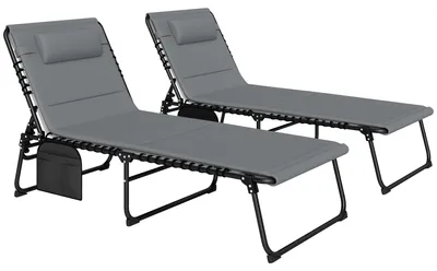 Produktbild von Sonnenliege 2er Set klappbar – Gartenliege verstellbar mit Tasche, Dunkelgrau