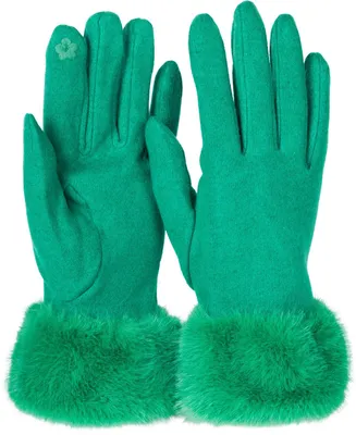 Produktbild von styleBREAKER Damen Unifarbene Touchscreen Stoff Handschuhe mit Kunstfell Besatz am Bund, warme Fingerhandschuhe Winter 09010028